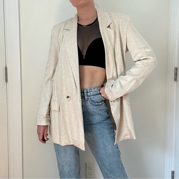 Linen Blend Elongated Double Breasted Blazer - Picture 7 of 13